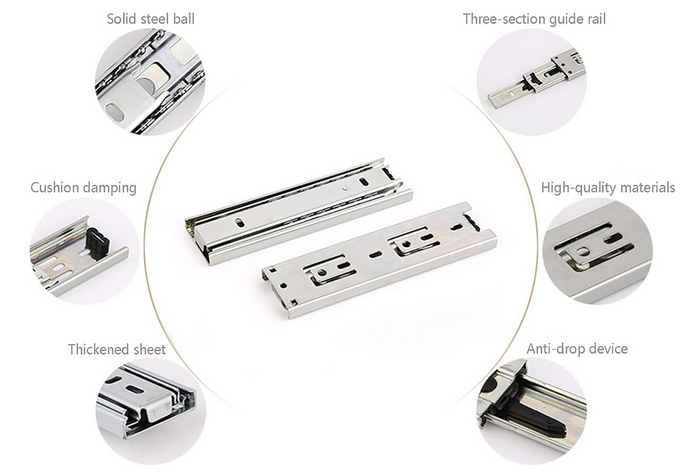 Drawer Rail Slide Rail Slideway Mute Three-Section Rail 25/30CM