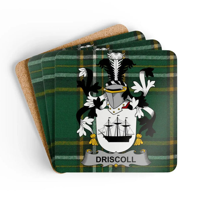 Driscoll Family Crest Tartan Plaid Square Coasters