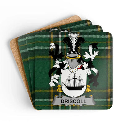 Driscoll Family Crest Tartan Plaid Square Coasters