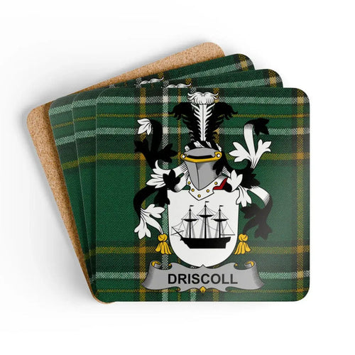 Driscoll Family Crest Tartan Plaid Square Coasters