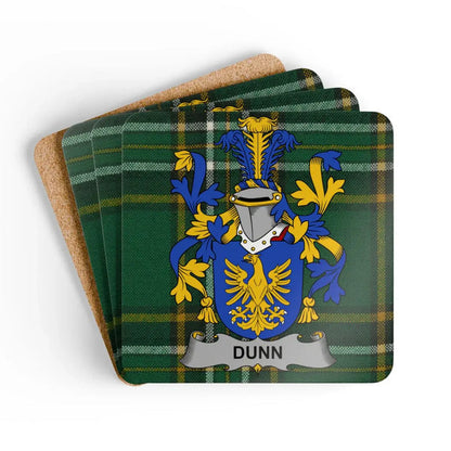 Dunn Irish family crest tartan cork coaster