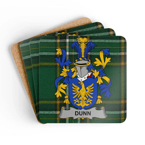 Dunn Irish family crest tartan cork coaster
