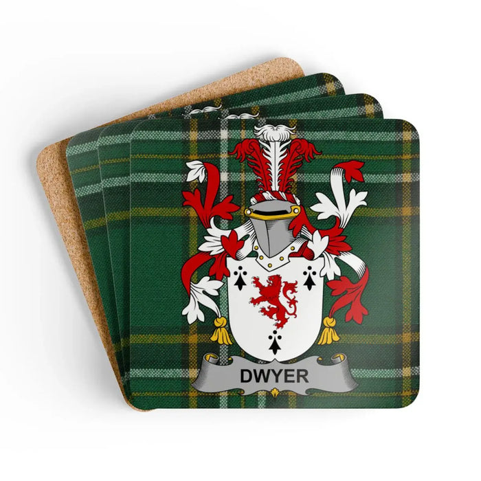 Dwyer Clan Plaid Crest Cork Coasters
