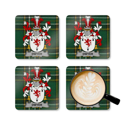 Personalized Dwyer Family Crest Plaid Coasters