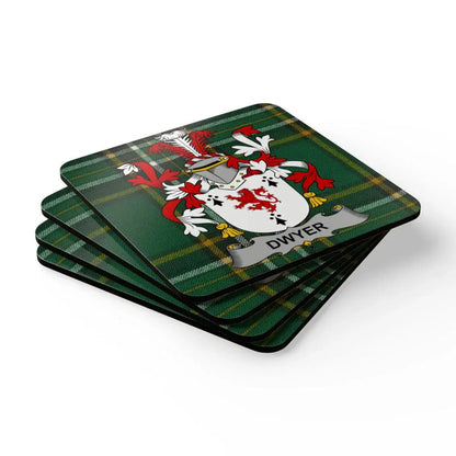Personalized Family Crest Plaid Design Coaster Set