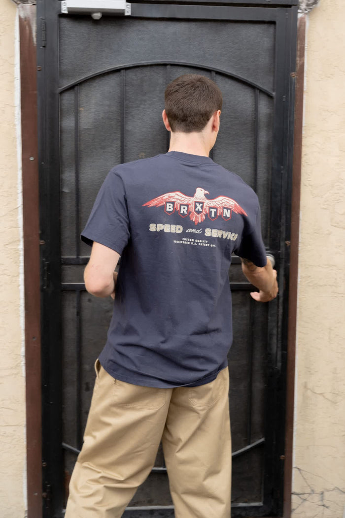 Men's Eagle Speed Shop Short Sleeve Standard T-Shirt in the color Navy - Men's Back View