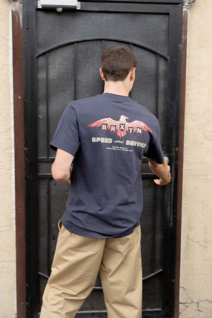 Men's Eagle Speed Shop Short Sleeve Standard T-Shirt in the color Navy - Men's Back View