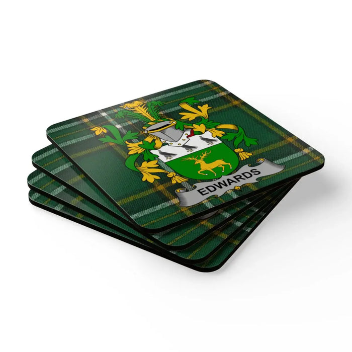Edwards Family Crest Plaid Design Coasters