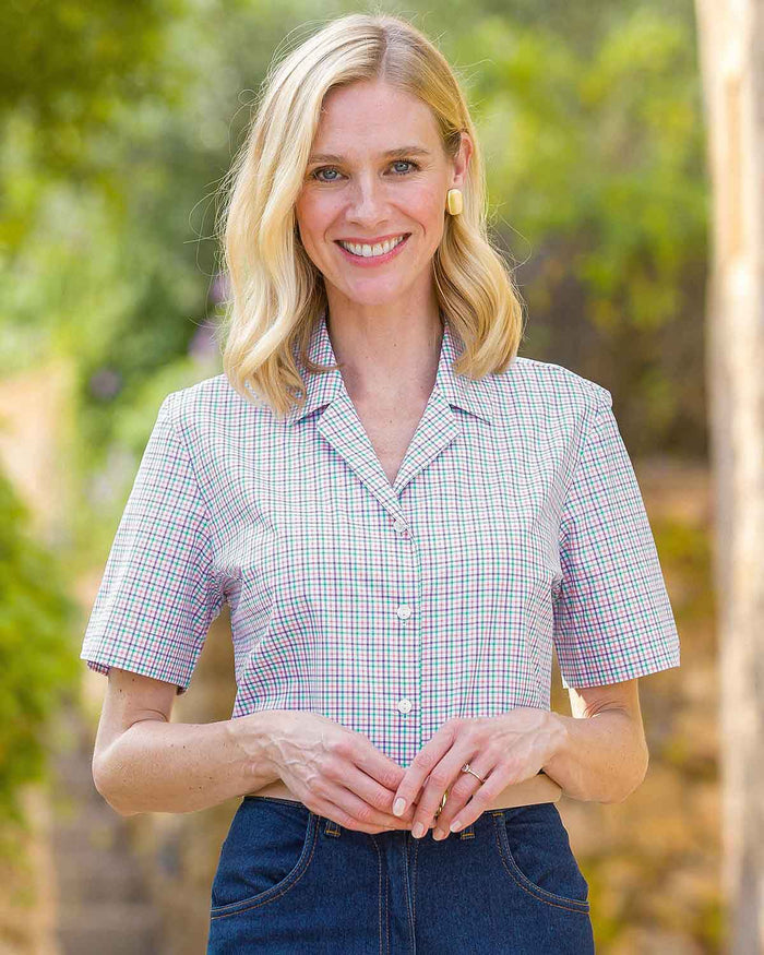 Eileen Checked Pure Cotton Short Sleeve Blouse - Country Collection