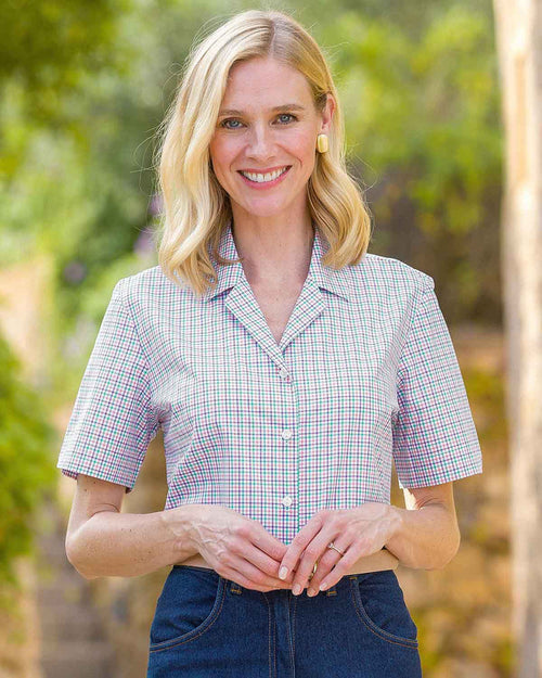 Eileen Checked Pure Cotton Short Sleeve Blouse - Country Collection