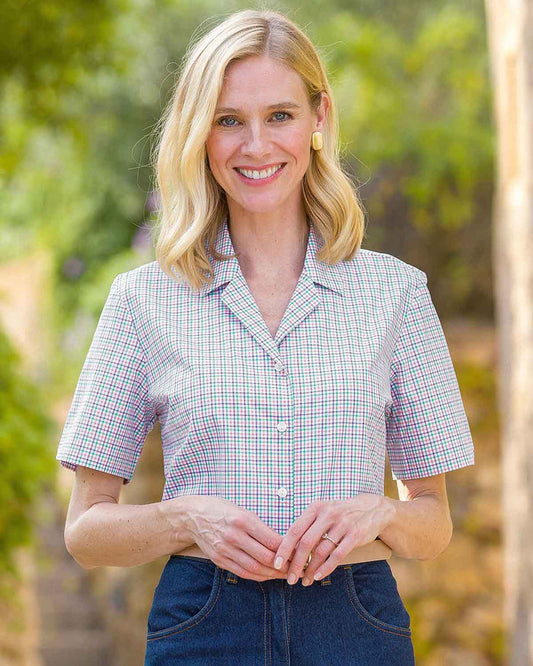 Eileen Checked Pure Cotton Short Sleeve Blouse - Country Collection