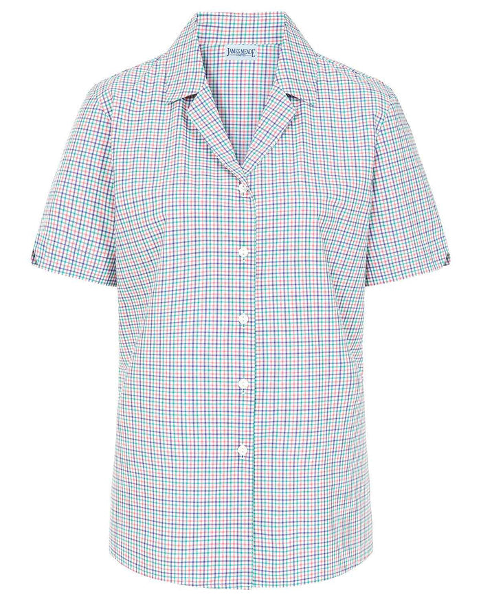 Eileen Checked Pure Cotton Short Sleeve Blouse - Image 3 - Country Collection