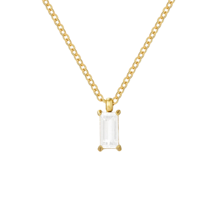 Elegant Rectangular Zirconia Pendant Necklace – Gold & Silver 🇬🇧