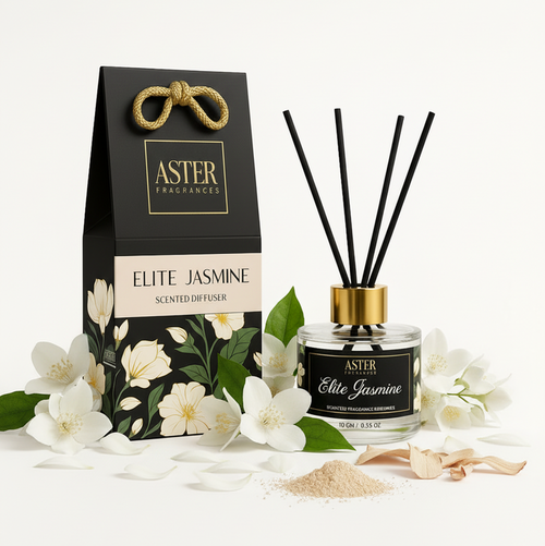 Elite Jasmine Reed Diffuser Set with glass bottle, reeds, and jasmine fragrance oil