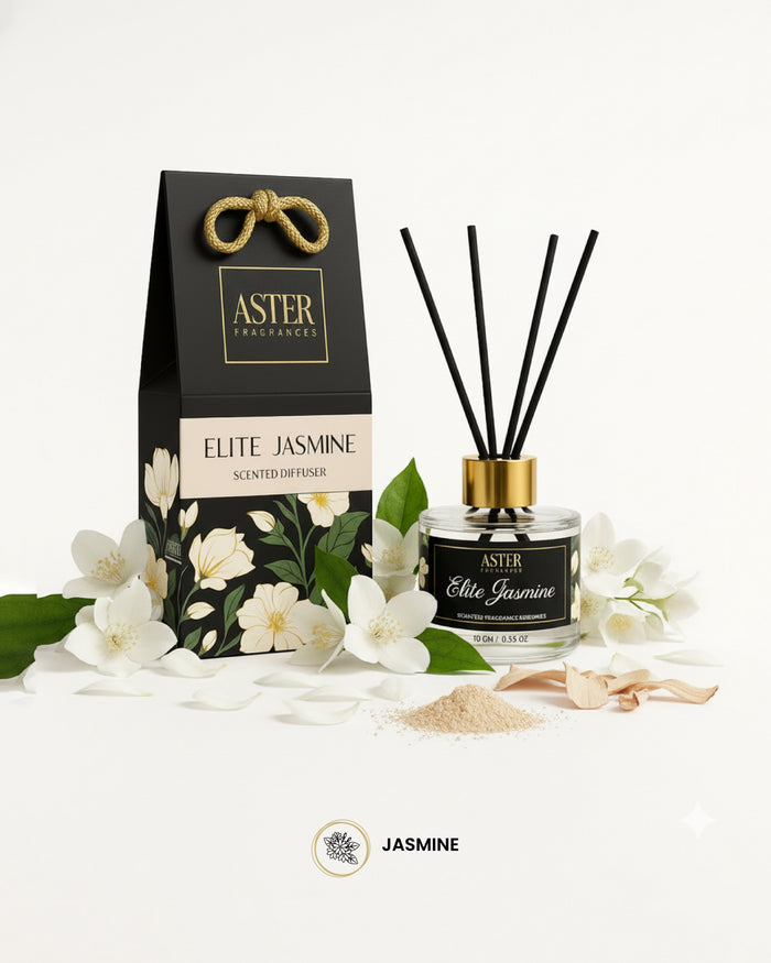 Elite Jasmine Reed Diffuser Set with glass bottle and rattan reeds