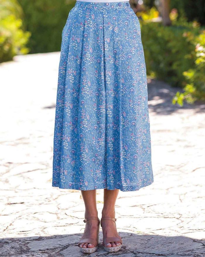 Emilia Pure Cotton Lined Soft Pleated Skirt - Country Collection