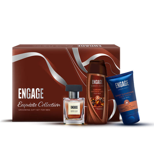 Engage Gift - Exquisite Collection Luxury Grooming Set for Men, Amber Hues Eau De Parfum (50ml), Amber Hues Shower Gel (100ml), Amber Hues Face Wash (100ml), Combo Set of 3, Gift For Men, Anniversary Gift, Birthday Gift_1