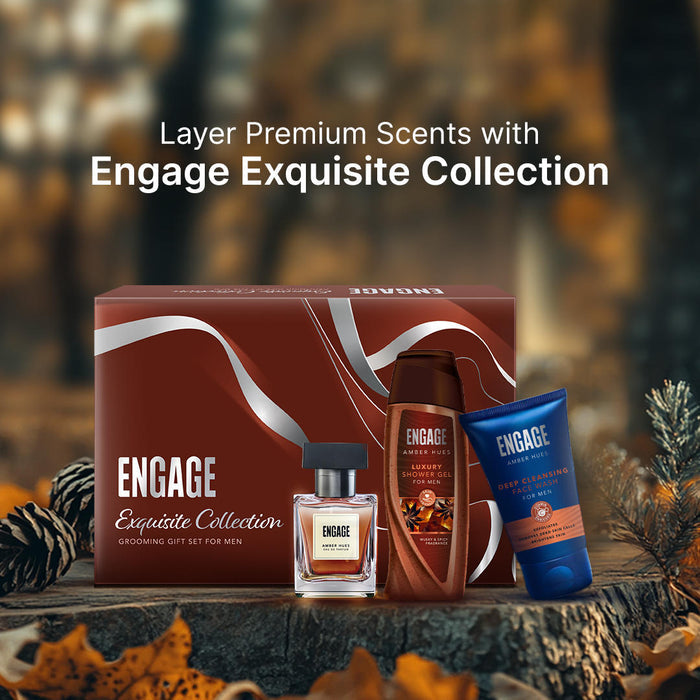 Engage Gift - Exquisite Collection Luxury Grooming Set for Men, Amber Hues Eau De Parfum (50ml), Amber Hues Shower Gel (100ml), Amber Hues Face Wash (100ml), Combo Set of 3, Gift For Men, Anniversary Gift, Birthday Gift_6