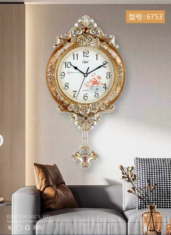 European Style Wall Clock Watch Living Room Mute Pendulum Clock