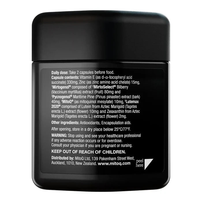A black supplement jar shown from the back, displaying detailed white text on a black background.