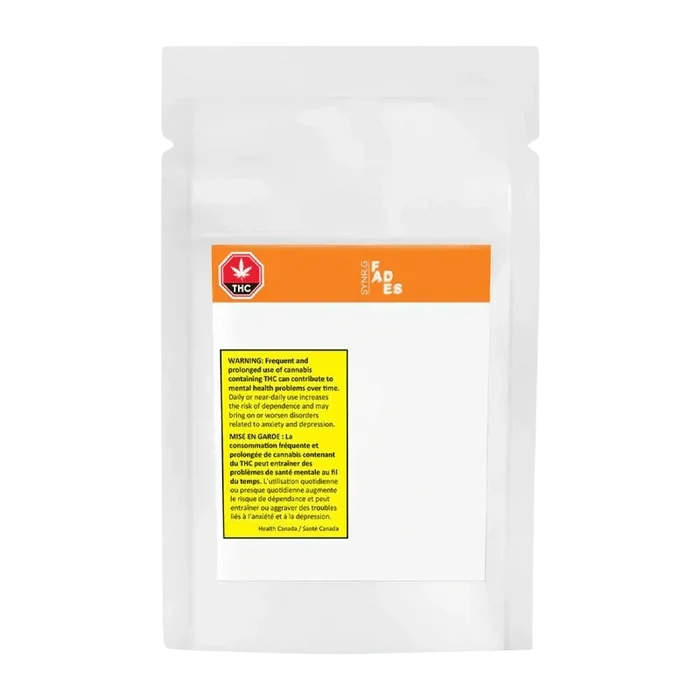 Front view of the Fades Zest Of Orange packaging with health warning labels against a plain white background.