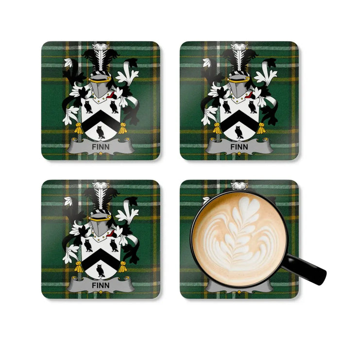 Personalized Family Crest Tartan Coasters Set Drink
