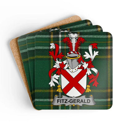Fitz-Gerald Family Crest Plaid Pattern Coaster Set