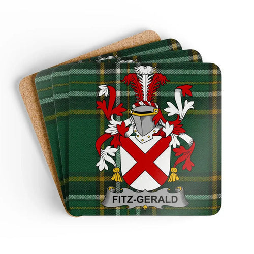 Fitz-Gerald Family Crest Plaid Pattern Coaster Set