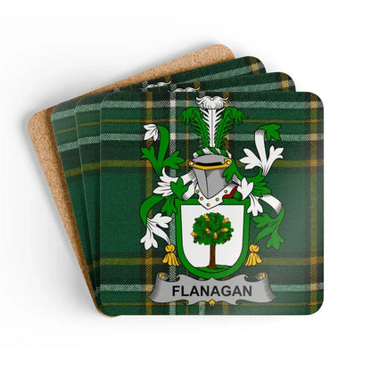 Flanagan Family Crest Tartan Style Coasters