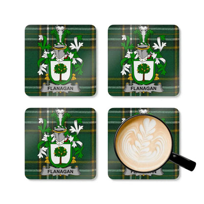 Custom Flanagan Plaid Family Crest Coaster Set