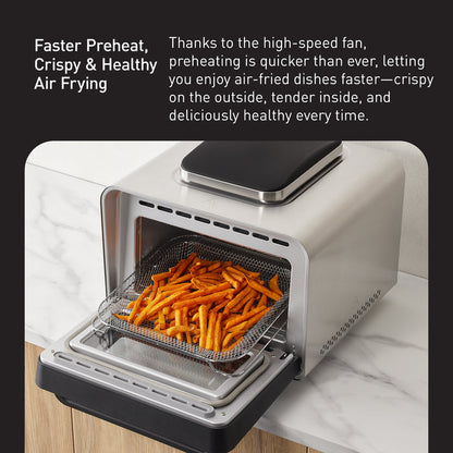 Faster Preheat,
Crispy & Healthy
Air Frying
Thanks to the high-speed fan,
preheating is quicker than ever, letting
you enjoy air-fried dishes faster—crispy
on the outside, tender inside, and
deliciously healthy every time.