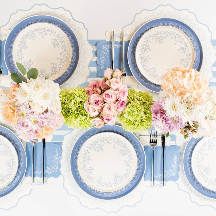 Floral Elegance Blue Dessert Plates