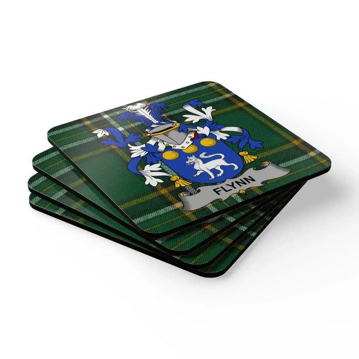 Flynn surname emblem Green Plaid Coasters