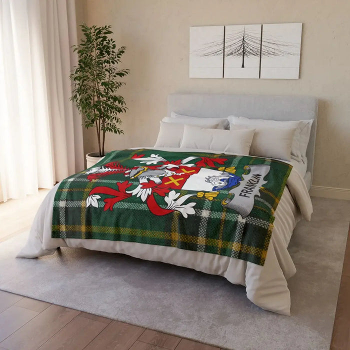 Personalized Green Plaid with Franklin Family Crest Blanket