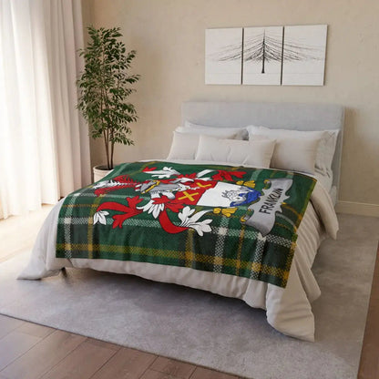 Personalized Green Plaid with Franklin Family Crest Blanket