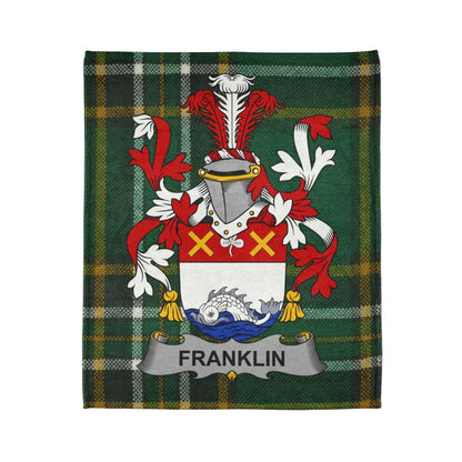 Franklin Family Crest on Green Plaid Shield Throw Blanket