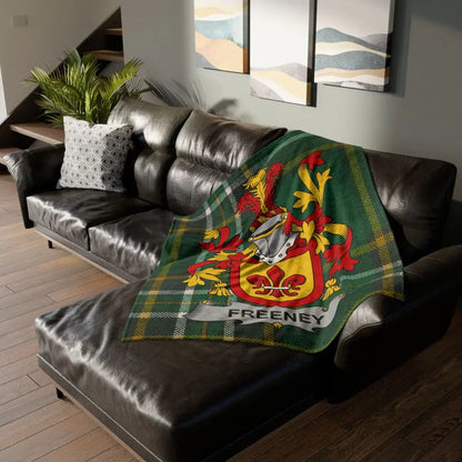 Freeney Family Crest Green Plaid Throw Blanket