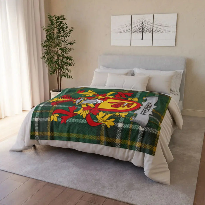 Family Crest Blanket with Colorful Tartan Design