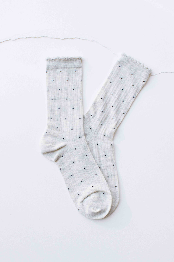 Frill Edge Ribbed Polka Dot Crew Socks