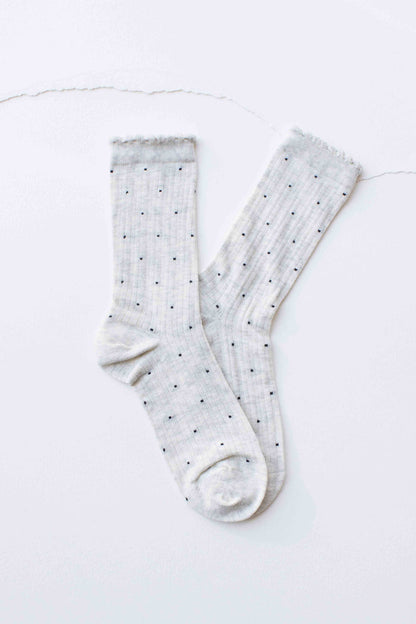 Frill Edge Ribbed Polka Dot Crew Socks