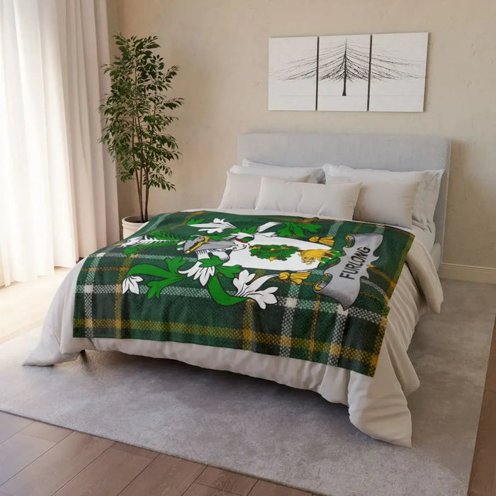 Personalized Furlong Family Crest Green Plaid Blanket