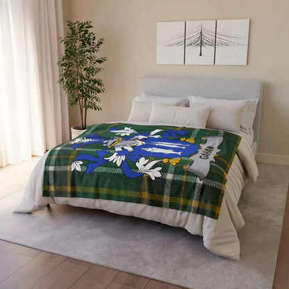 Vibrant Blue and Green Family Crest Blanket