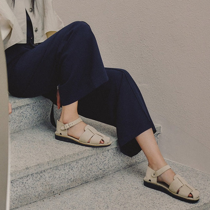 Gemma - Leather Adjustable Strap Sandal | White Nubuck
