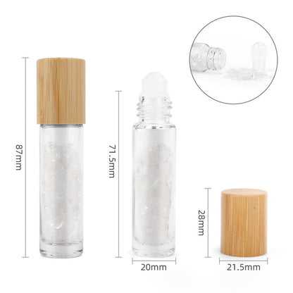 Gemstone Essential Oil Roller Bottle - Rock Quartz  - Wooden Cap 🇬🇧
