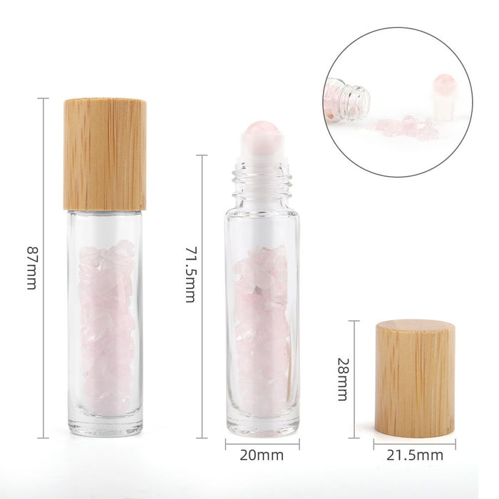 Gemstone Essential Oil Roller Bottle - Rose Quartz  - Wooden Cap 🇬🇧