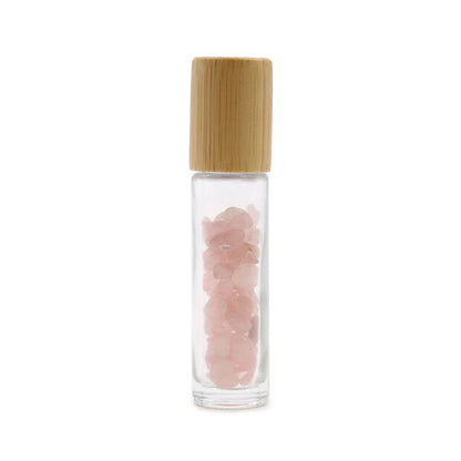 Gemstone Essential Oil Roller Bottle - Rose Quartz  - Wooden Cap 🇬🇧