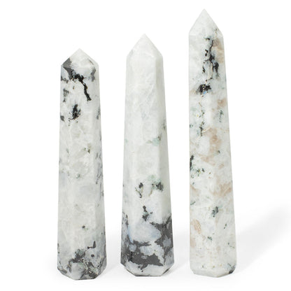 Gemstone Six Face Obelisk Point approx 17cm - Rainbow Moonstone 🇬🇧