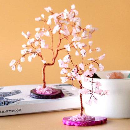 Gemstone Tree - Rose Quartz on Pink Agate Base (35 stones) 🇬🇧