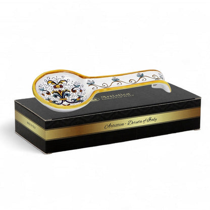 GIFT BOX GOLD LOGO: With authentic Deruta hand painted ceramic - RICCO DERUTA: Spoon rest