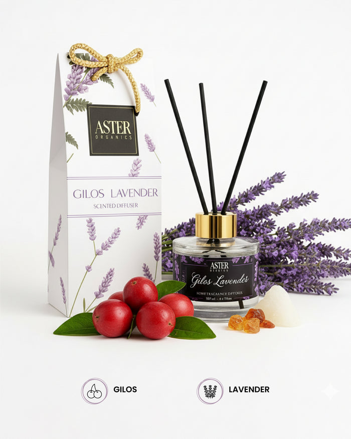 Gilo Lavender Reed Diffuser Set with ceramic bottle and reeds